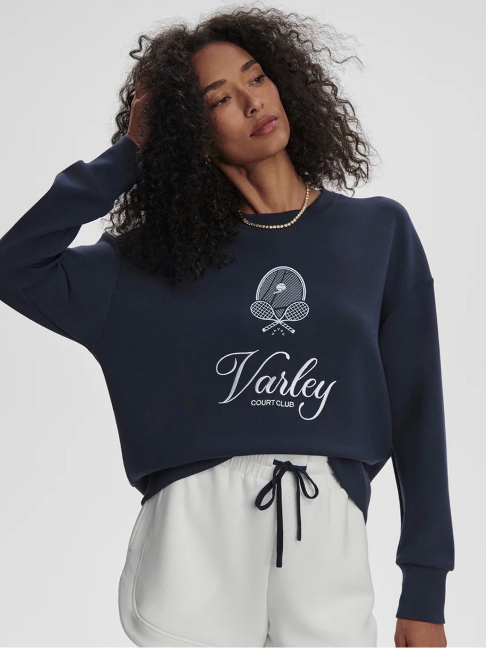 Varley Rasco Namesake Sweat Navy Blue and White Size M